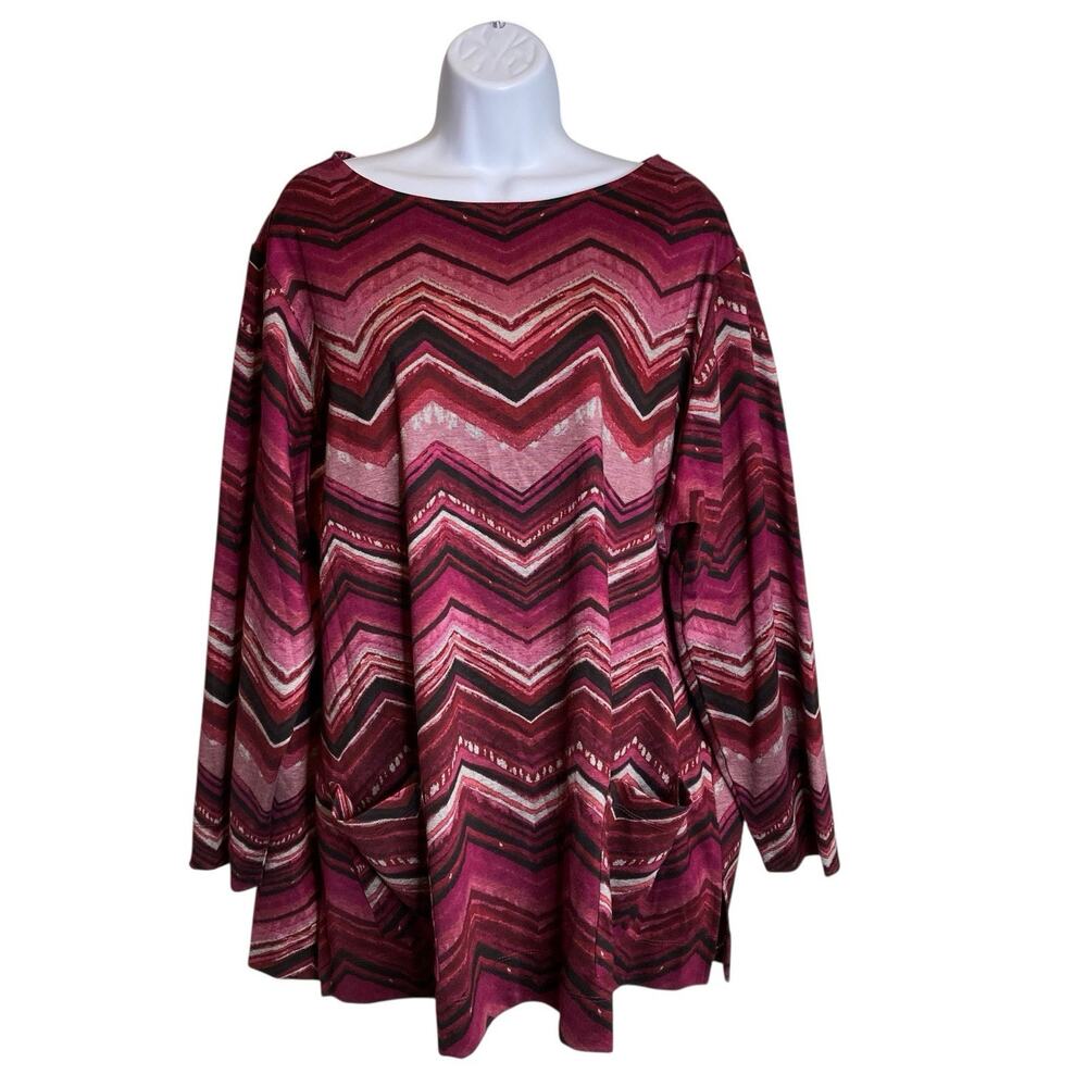 Susan Graver Women's Burgundy Chevron Tunic Top Size 2X Coastal Lagenlook Boho